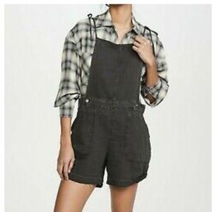 Free People raw hem linen overalls/shortalls